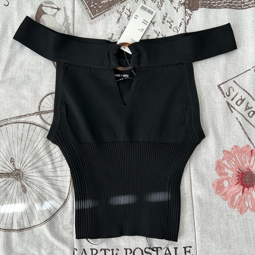 black off the shoulder ribbed urban outfitters top extra small xs